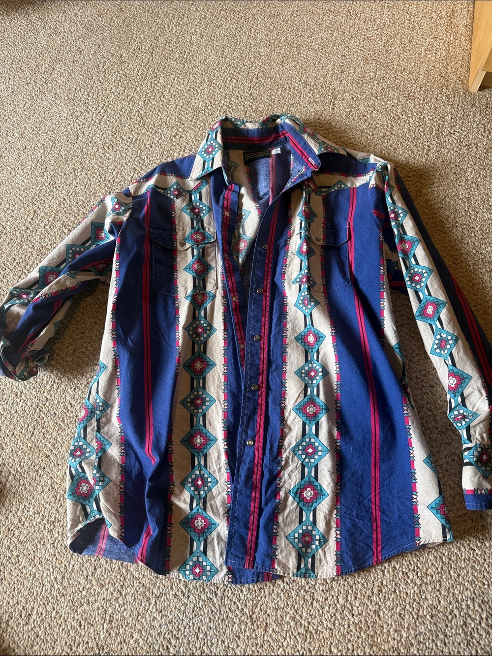 Men's Blue Aztec Print Long-Sleeve Shirt